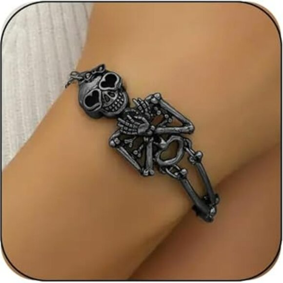 Gothic Skull Skeleton Bracelet for Women Goth Jewelry Black - Picture 1 of 1
